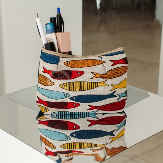 Colourful half-linen cosmetic bag "Fish"